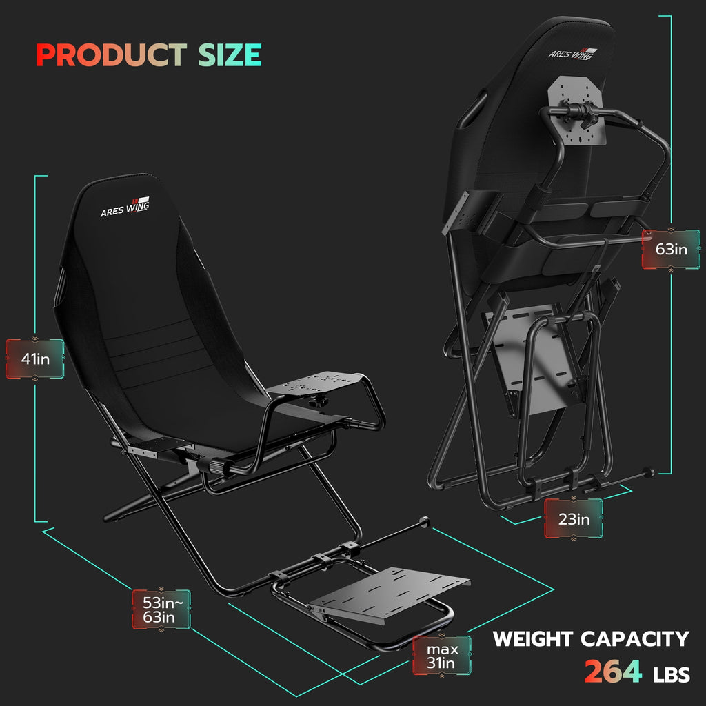 ARES WING Racing Simulator Cockpit with Foldable Gaming Chair Fit Logitech Thrustmaster Xbox