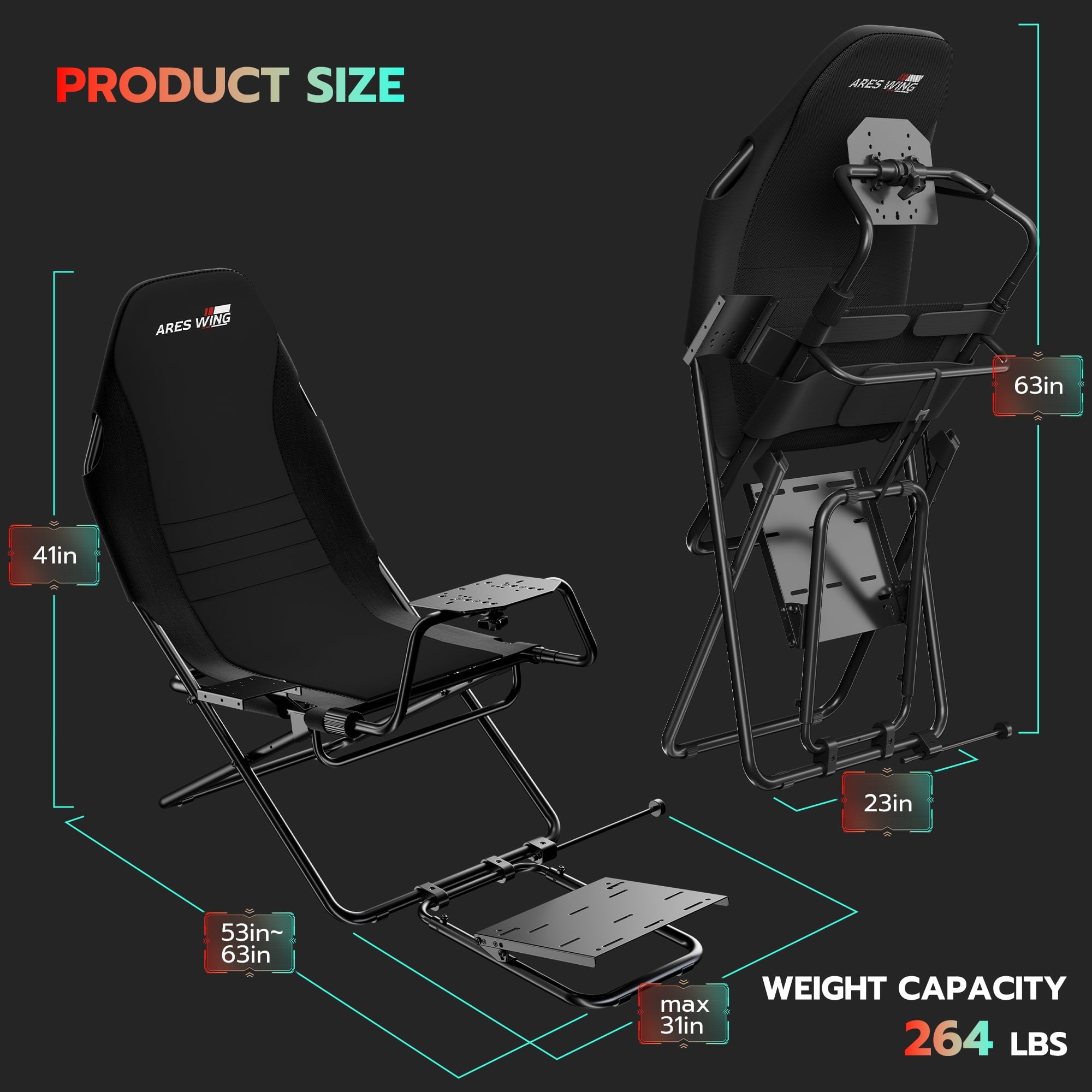 ARES WING Racing Simulator Cockpit with Foldable Gaming Chair Fit Logitech Thrustmaster Xbox