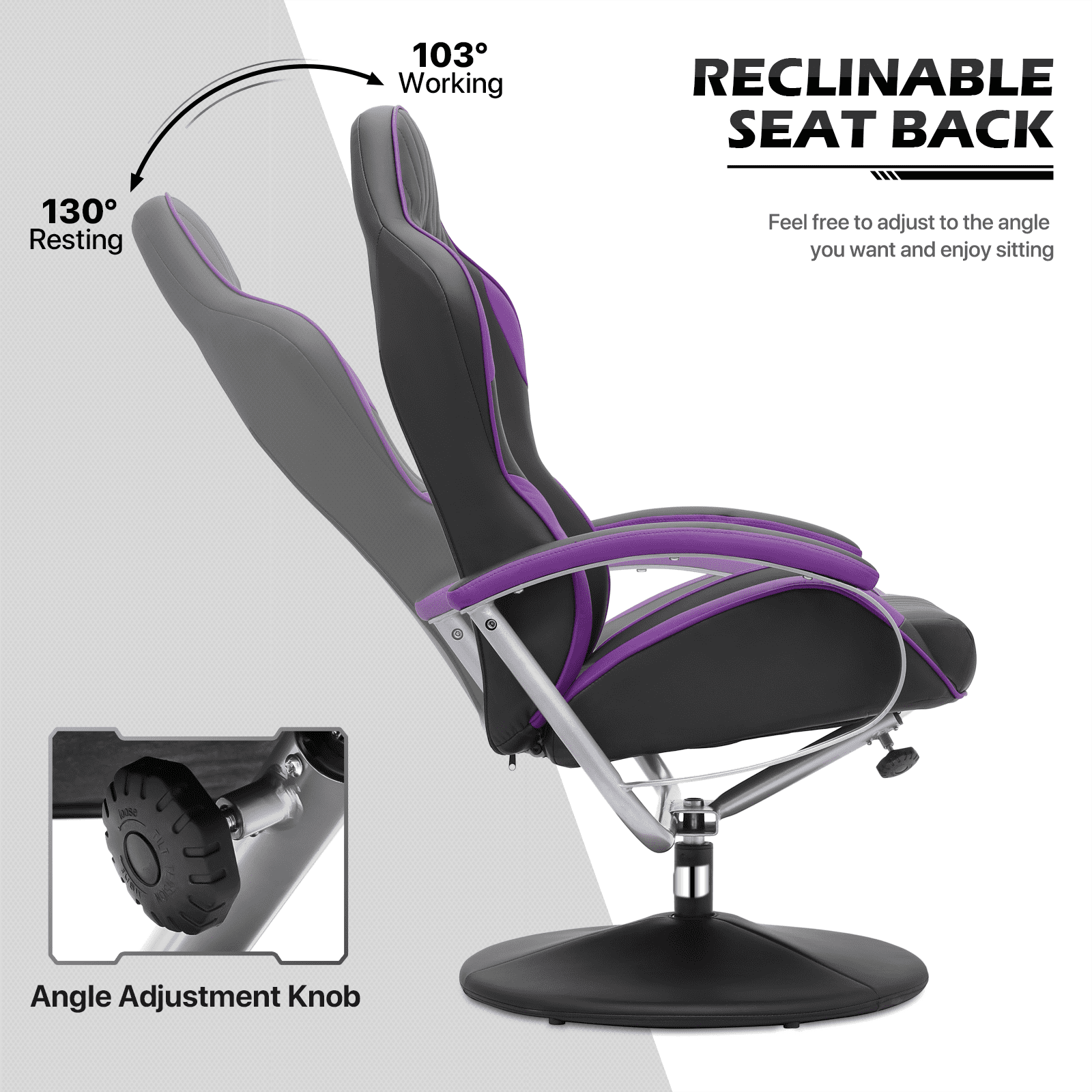 MoNiBloom Gaming Chair with Ottoman, Upholstered Reclining Chair with Adjustable Angle, Racing Style Swivel Recliner with Footrest, Purple