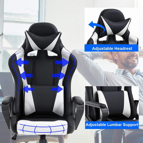 BestOffice Ergonomic Gaming Chair, Lumbar Support, Rolling Swivel for Men, Women(White)