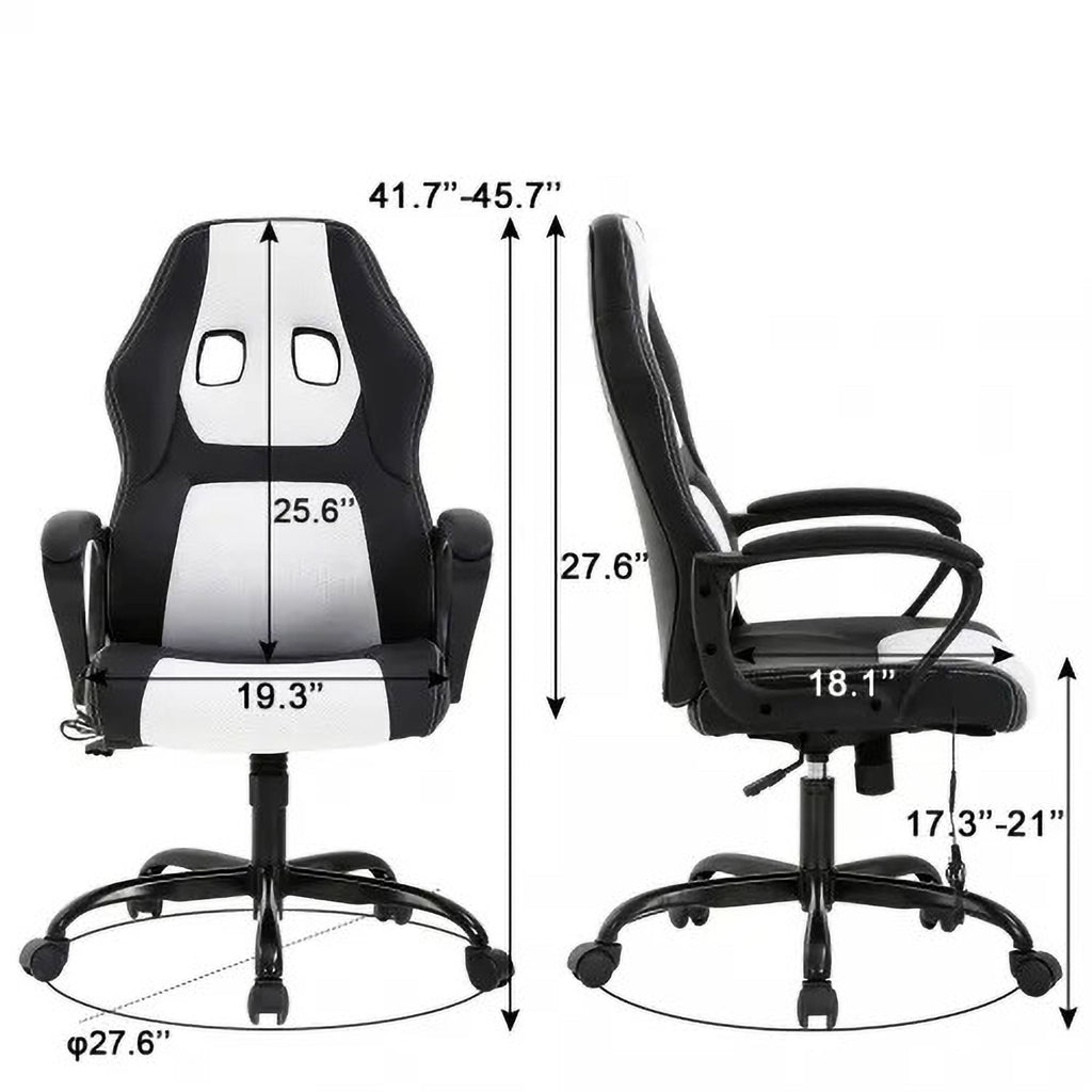 XF XINFENG Gaming Ergonomic Office Chair, 250lbs Capacity PU Leather Computer Chair with Lumbar Massage, Height Adjustable 360° Swivel Racing Chair, White