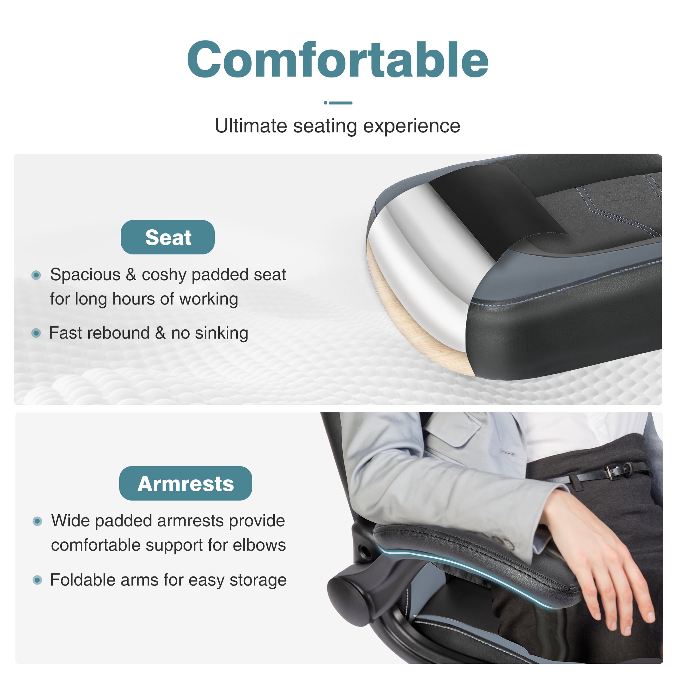 CONCETTA Computer Desk Chair, Gaming Chair with Flip-up Armrests, Ergonomic Home Office Chairs Height Adjustable, Leather Game Chair with Lumbar Support, Black and Gray