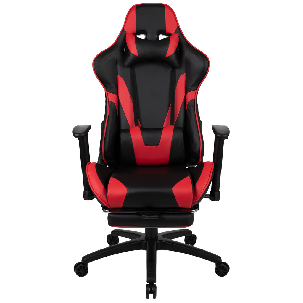 Emma + Oliver Racing Gaming Ergonomic Chair with Reclining Back, Footrest in Red LeatherSoft