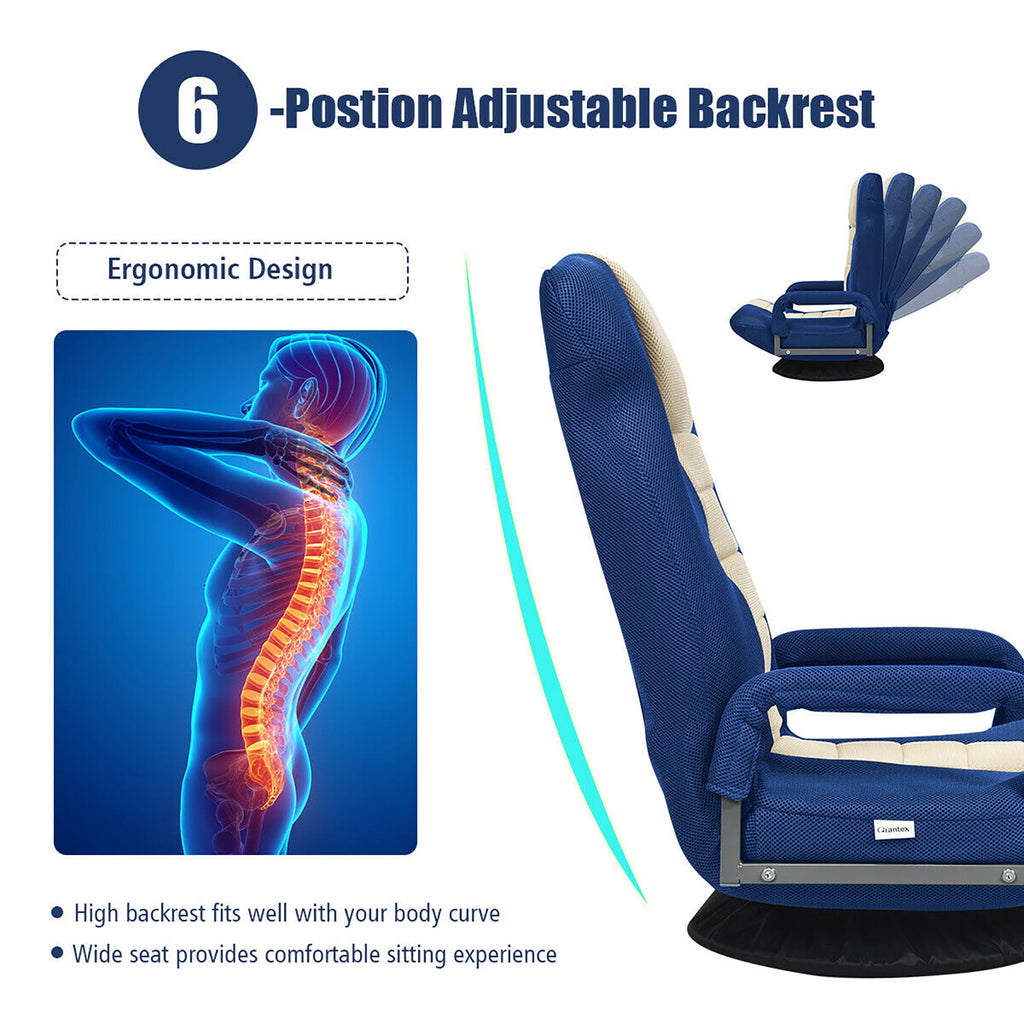 Costway 360-Degree Swivel Gaming Floor Chair with Foldable Adjustable Backrest Blue