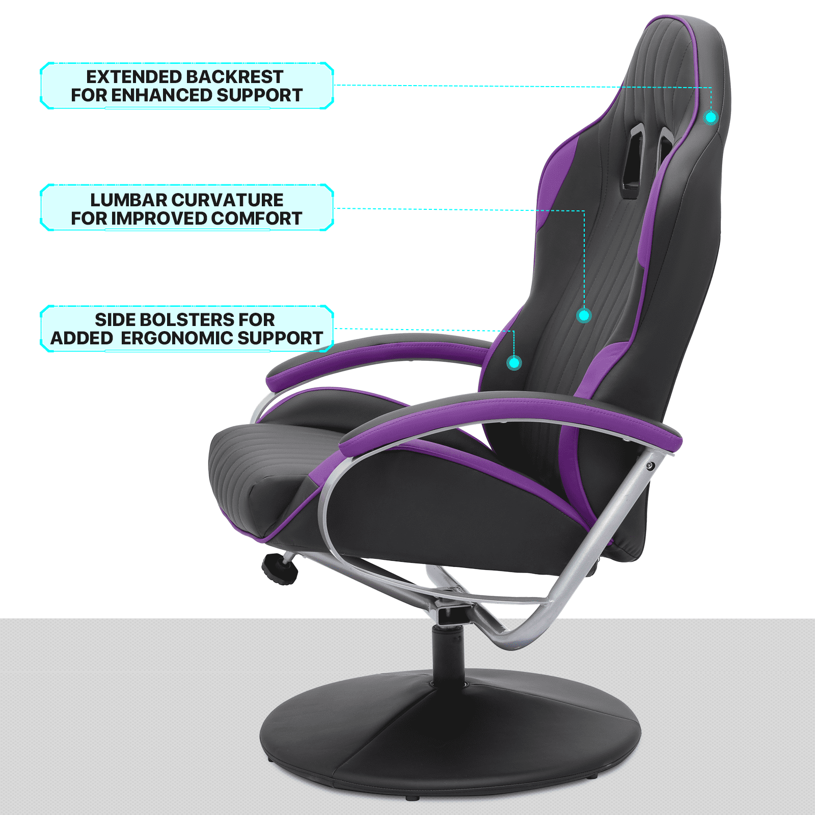 MoNiBloom Gaming Chair with Ottoman, Upholstered Reclining Chair with Adjustable Angle, Racing Style Swivel Recliner with Footrest, Purple