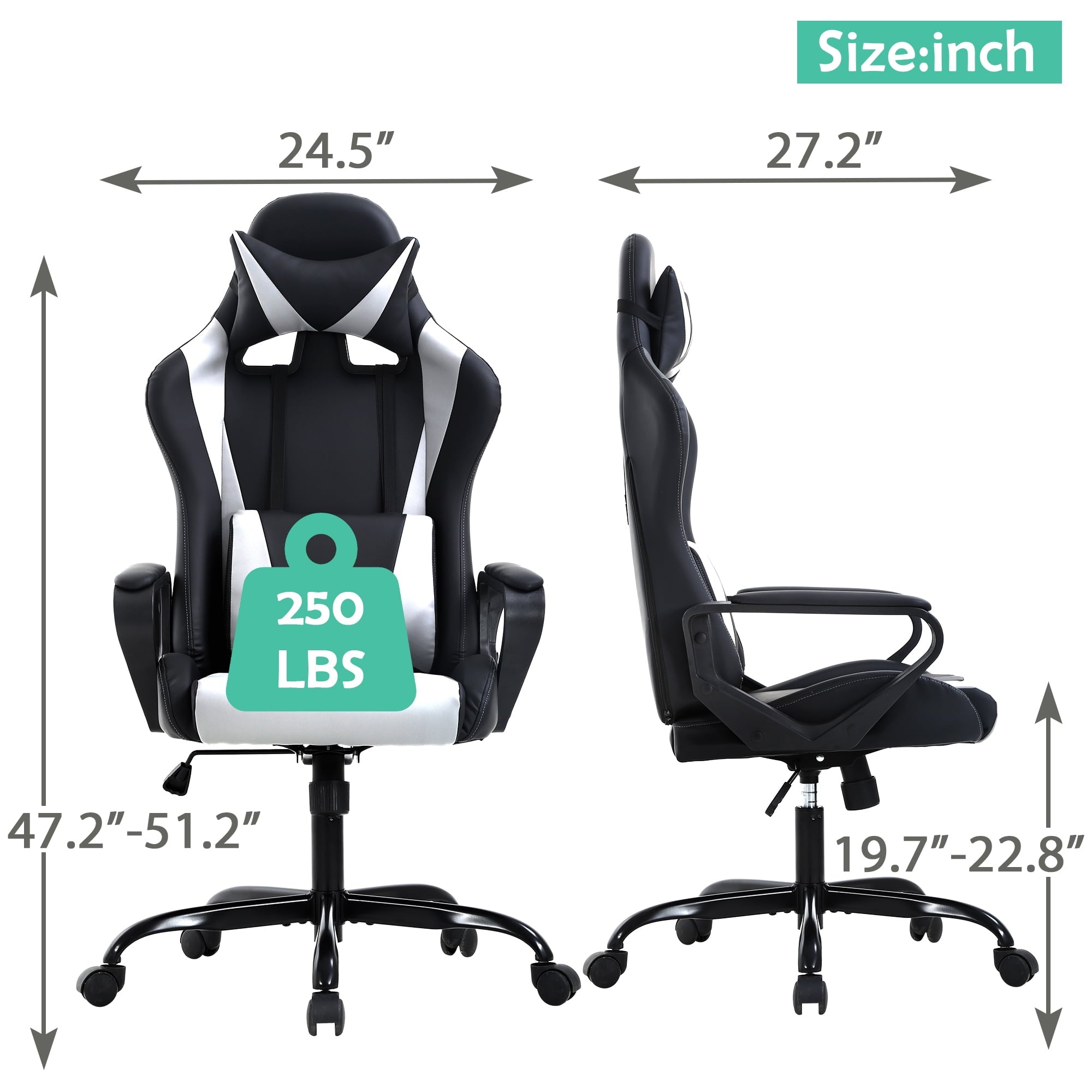 CL.HPAHKL PC Gaming Chair, Office Chair High Back PU Leather Ergonomic Computer Chair with Headrest and Lumbar Support, Height Adjustable Video Game Chair for Adults, White