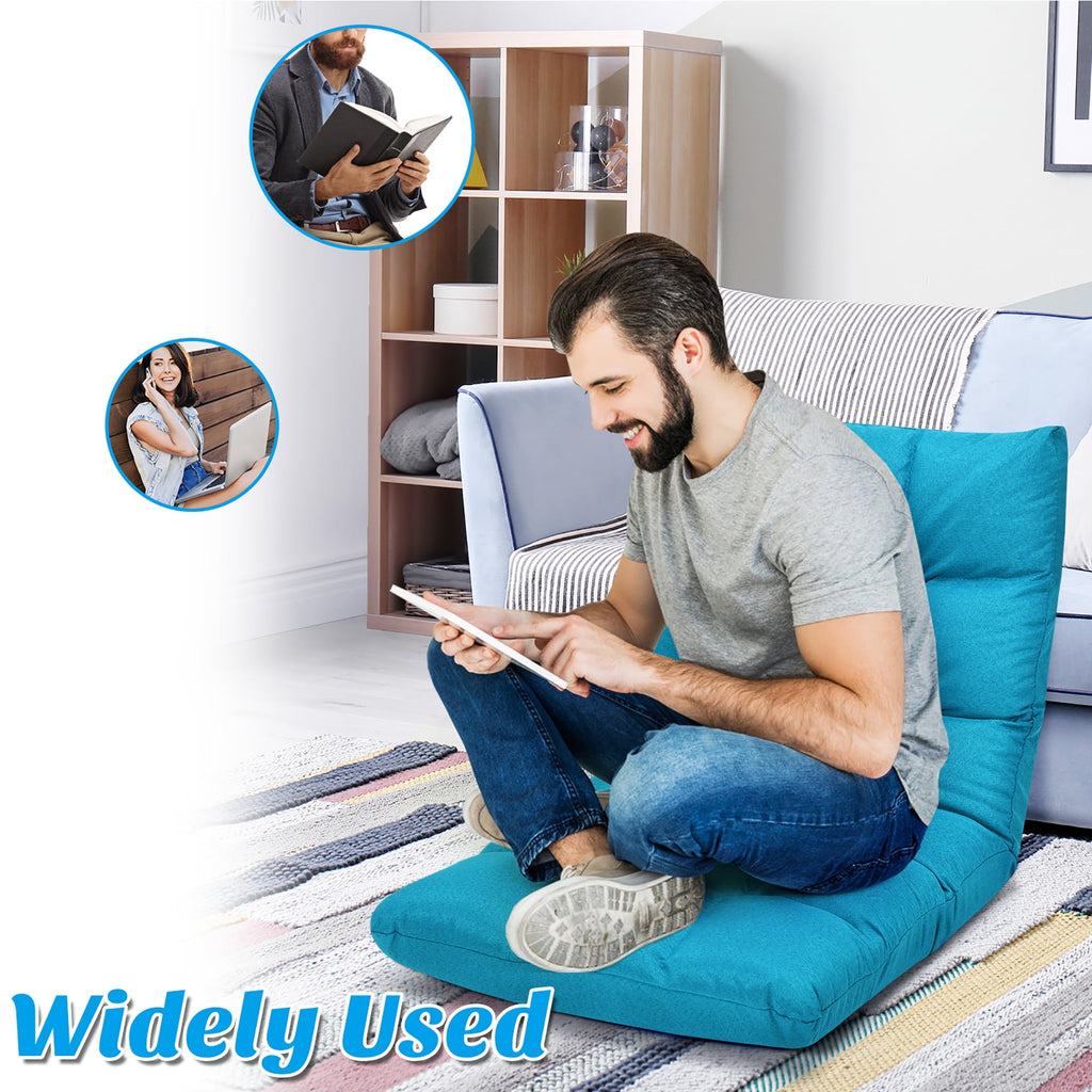 Costway Adjustable 14-Position Floor Chair Folding Lazy Gaming Sofa Chair Peacock Blue