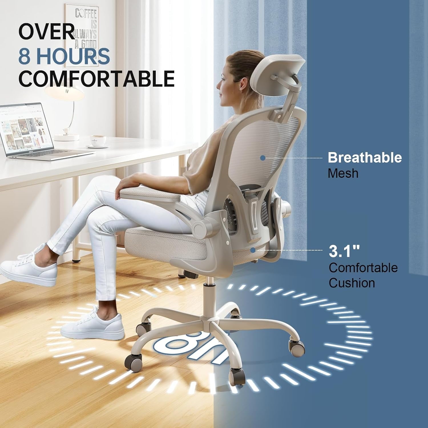 Ergonomic table and chair, with a load-bearing capacity of 330 pounds, high-back computer chair, suitable for long-term use