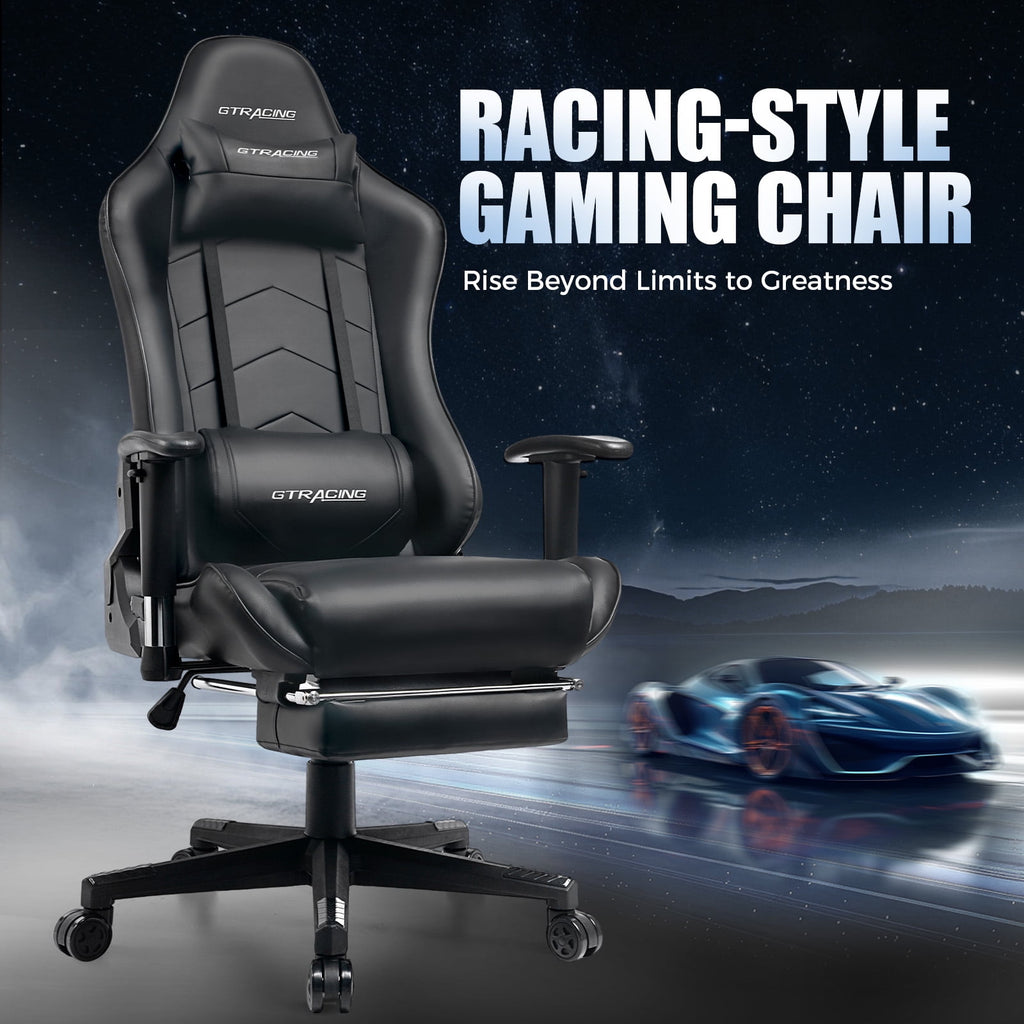 GTRACING Gaming Chair with Footrest, Racing Style Gamer Chairs for Adults - Adjustable Reclining Backrest & Lumbar Support, Computer Game Chair for Office(Dark Grey)