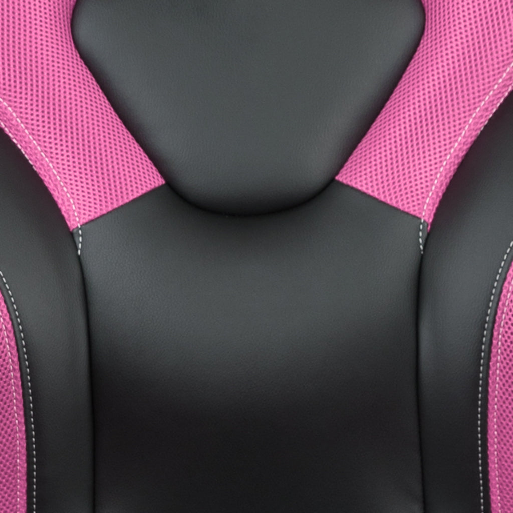 Emma + Oliver Black/Pink Gaming Desk Set with Cup Holder, Headphone Hook, and Monitor Stand