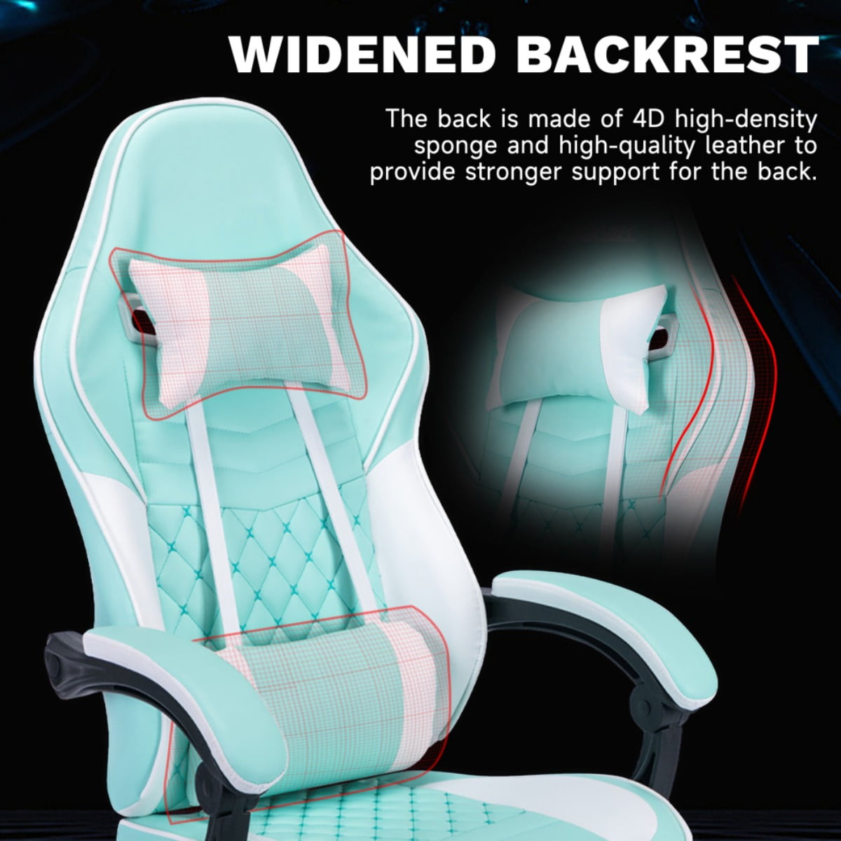 Computer Gaming Chairs with Massage Lumbar Support and footrest,Racing Style Computer Chair Adjustable Headrest for Adults,Pink White